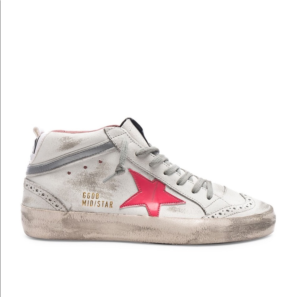Golden Goose White and Pink Midstar Sneakers